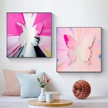 Скандинавская розовая бабочка, бумага, художественная картина на холсте, настенное искусство, цветочные постеры и принты для украшения гостиной, офиса 21cm30cm No Frame