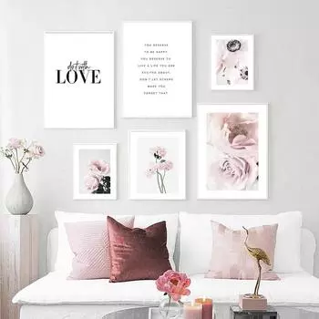 Скандинавская розовая роза, растение, холст, картина, ботанический цветочный скандинавский принт, настенная художественная картина, современный домашний декор для комнаты 21cm30cm NoFrame
