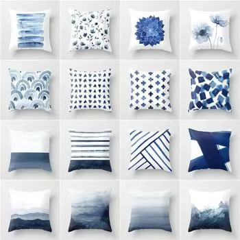Скандинавская синяя маленькая свежая абстрактная наволочка, автомобильный диван, салфетка, офисная перегородка, занавеска, чехол для подушки, подарок на день девушки 40X40CM