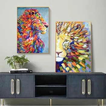 Скандинавская современная картина маслом льва и тигра, текстура, светильник для крыльца, роскошные декоративные постеры и принты для гостиной, домашний декор 21cm30cm NoFrame