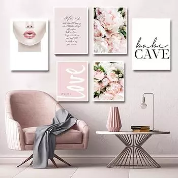 Скандинавская современная мода с розовым цветком, картина с цитатой, холст, картина, настенный художественный постер и принт, домашний декор для гостиной, дизайн стены 21X30cm No Frame