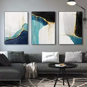 Скандинавская современная сине-зеленая роскошная мраморная текстура, золотая фольга, абстрактная река, холст, живопись, постеры и принты для декора гостиной 21cm30cm NoFrame