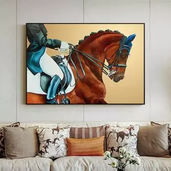 Скандинавская современная скаковая лошадь, холст, картина, конь, лошади, картины, постеры с животными и принты для декора отеля, декор комнаты, настенное искусство 21cm30cm NoFrame