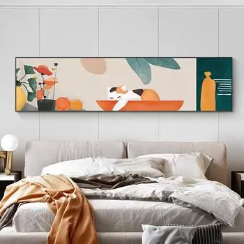 Скандинавская современная спящая кошка, холст, картина, блюдо с фруктами, растения, постеры, художественные принты, украшение дома, настенные панно для гостиной 20cm40cm NoFrame