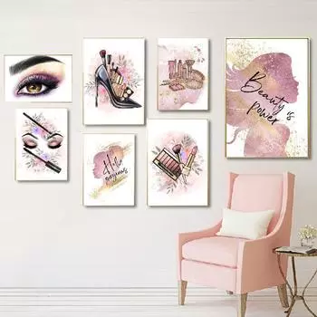 Скандинавская тушь для макияжа губ, модная помада для девочек, настенная живопись на холсте, постеры и принты, настенные панно для декора салона красоты 21X30cm No Frame