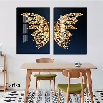 Скандинавская золотая бабочка позолоченная картина настенный постер современный стиль печать на холсте живопись искусство проход гостиная спальня украшение без рамки 21*30cm
