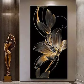 Скандинавская Золотая и Черная Лилия Abstact Настенная Картина Современный Стиль Печать на Холсте Искусство Прохода Гостиная Принт Гостиная Фреска Без Рамки 21*30cm No Frame