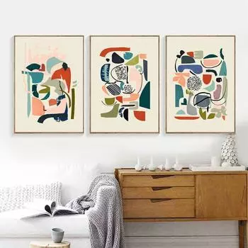 Скандинавские абстрактные цветные настенные художественные принты на холсте, скандинавский постер, настенная живопись середины века, картины для украшения гостиной 21cm30cm NoFrame
