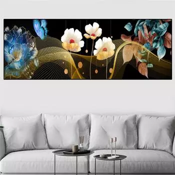 Скандинавские абстрактные цветы, бабочки, листья, холст, живопись, постеры и принты, настенные художественные фотографии, домашний декор для гостиной, без рамки 20x40cm No Frame желтый оранжевый