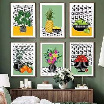 Скандинавские абстрактные фруктовые растения, кухонные настенные художественные принты, холст, картина, лимонный цветок клубники, постер, изображение для декора гостиной 21cm30cm NoFrame