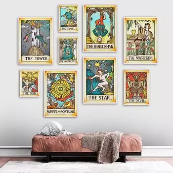 Скандинавские абстрактные карты Таро с изображением Луны и Солнца, настенные художественные картины, холст, картина, Башня Дьявола, жрица, постеры, домашний декор для гостиной 21cm30cm No Frame