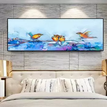 Скандинавские абстрактные красочные птицы цветы масло холст живопись плакаты и принты настенные художественные фотографии гостиная домашний декор без рамки 20*40cm