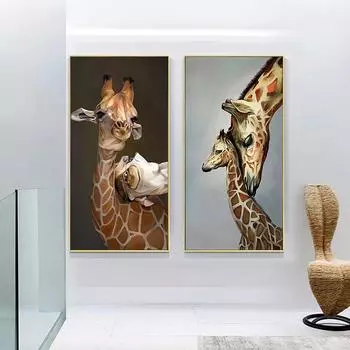 Скандинавские абстрактные милые постеры с изображением жирафа и принтами, картина маслом, напечатанная на холсте, настенные художественные картинки для украшения детской комнаты 20cm40cm NoFrame