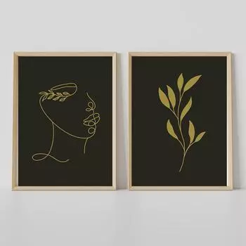 Скандинавские абстрактные постеры, женское лицо, настенное искусство, золотая линия, рисунок на холсте, картина с цветочными растениями, принты, картинки для декора гостиной 21cm30cm NoFrame