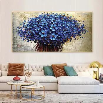 Скандинавские абстрактные синие цветы, картина маслом на холсте, настенные художественные постеры, принты, настенные панно для гостиной, домашний декор Cuadros 20x40cm