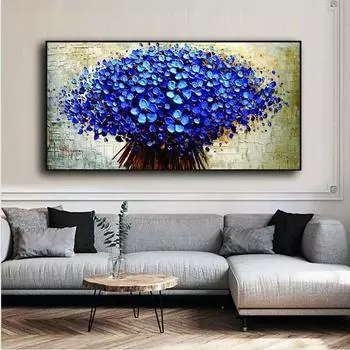 Скандинавские абстрактные синие красные цветы, холст, картина, пейзажные постеры и принты, настенные художественные картины для декора гостиной, без рамки 20*40cm