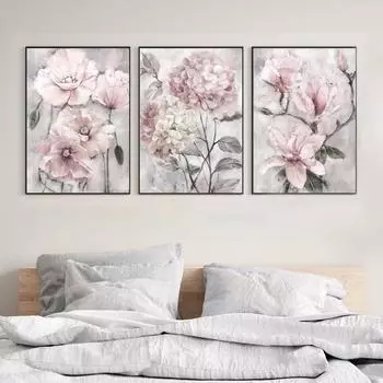 Скандинавские акварельные картины на холсте, розовый пион, цветы, постер, современная гостиная, настенные художественные принты, картина для домашнего декора 21x30cm No Framed