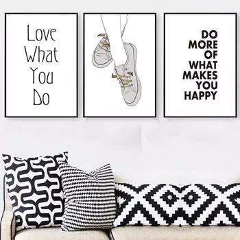 Скандинавские английские туфли «Love What You Do» Декоративная картина на холсте Магазин украшения отеля Cuadros Decoracion Dormitorio Настенное искусство 21*30cm