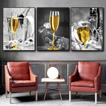Скандинавские черно-белые бокалы для вина, современные постеры, холст, картины и принты, настенная художественная картина для гостиной, домашний декор, подарки 21x30cm No Framed