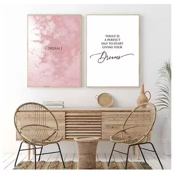 Скандинавские цитаты Плакат Мечта Вдохновение Холст Принт Пудровые румяна Розовые облака 21cm30cm NoFrame