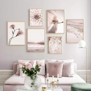 Скандинавские цветы абрикоса, настенная живопись на холсте, морской пейзаж, свадебная девушка, волны, постеры и принты, фотографии для декора гостиной 21x30cm No Framed