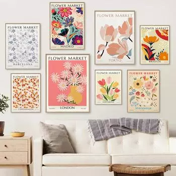 Скандинавские цветы, абстрактные постеры, рынок, настенное искусство, холст, живопись, постеры и принты, настенная роспись для гостиной, бара, украшения дома 21x30cm No Framed