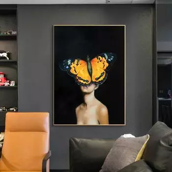 Скандинавские цветы, голова, женщина, холст, картины на стене, художественные постеры и принты, перья для девочек, настенные панно, украшение для дома, Cuadro 20x30cm