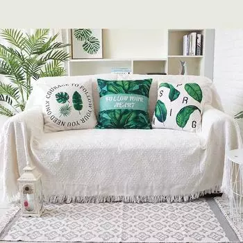 Скандинавские хлопковые одеяла для дивана, большое одеяло для кемпинга, пикника, отдыха, отдыха, пляжное полотенце, белый дорожный ковер, льняное полотно с кисточками S 90X90cm