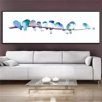 Скандинавские Ins Wind Habitat Bird Group декоративная живопись животное маленькая кошка детская комната украшение дома горизонтальный длинный рисунок 20cm40cm NoFrame