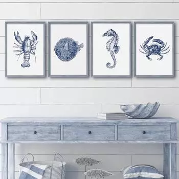 Скандинавские ископаемые осьминоги, крабы, креветки, медузы, винтажные настенные художественные постеры, принты, картины на холсте, настенные картины для декора гостиной без рамки 21*30cm No Frame
