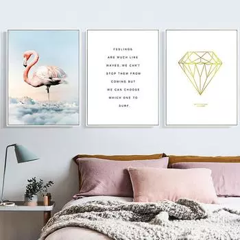 Скандинавские картины на холсте, английский алфавит, романтический фламинго, облако, нереальные розовые цветы, алмазные милые домашние постеры 30x40cm No Frame