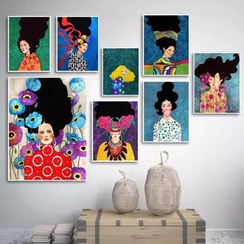 Скандинавские картины на холсте для девочек с цветочным рисунком, рисунок персонажа, красочный постер и принт, настенные декоративные картинки для женщин, декор в спальню 21*30cm