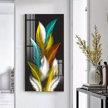 Скандинавские картины на холсте, настенные художественные картины, абстрактные красочные постеры с перьями для гостиной и крыльца, украшения, принты, без рамки 20cm40cm NoFrame