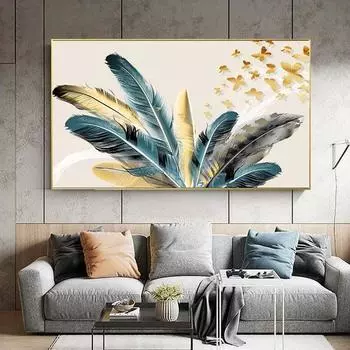 Скандинавские красочные синие золотисто-зеленые перья холст картины постеры и принты для современной гостиной домашний настенный художественный декор без рамки 21cm30cm NoFrame