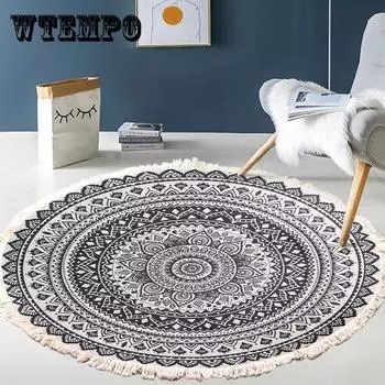 Скандинавские круглые ковры в богемном стиле с этническими кисточками, желтый ковер с мандалой для гостиной, хлопок и лен, большие коврики, современные классические коврики 120 см 60*60cm