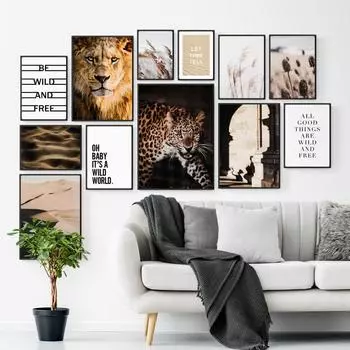 Скандинавские кухонные постеры и принты, животные, лев, леопард, холст, картина, настенное искусство, холст, без рамы, украшения для дома 21cm30cm NoFrame