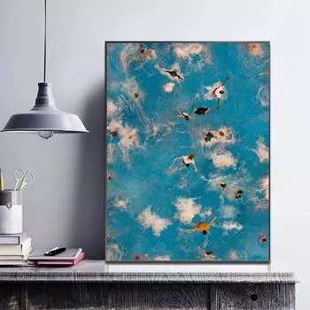 Скандинавские летние картины на холсте для плавания, плакаты для бассейна, принты, настенные художественные фотографии для гостиной, Настенный декор, Cuadros 21x30cm No Frame