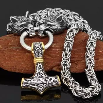 Скандинавские мужские изделия из нержавеющей стали 316L, стальная цепочка с головой волка викингов и молотом Тора, подвеска Мьёльнир, ожерелье викингов, мужской амулет, ювелирные изделия, подарок серебряный