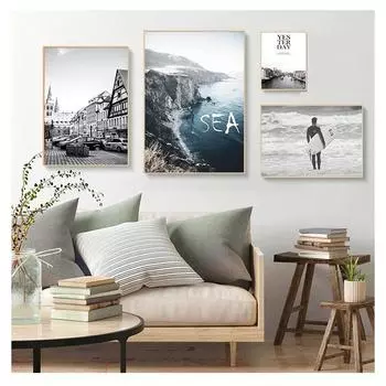 Скандинавские океанские волны, серфинг, настенное искусство, печать на холсте, картина, украшение, домашний декор, скандинавские здания, городской плакат 21cm30cm NoFrame