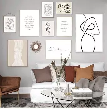 Скандинавские постеры и принты, картинки для гостиной, скандинавская простая настенная живопись на холсте, нарисованная линия, лицо, цветок, абстрактная живопись 21cm30cm NoFrame