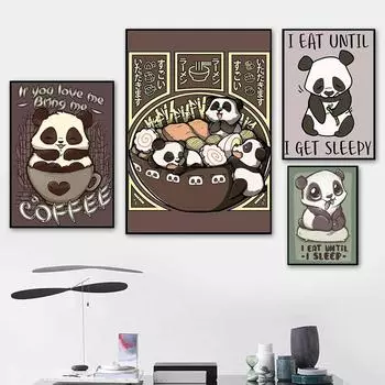 Скандинавские постеры и принты с животными из мультфильмов, прекрасный рамен, панда, холст, картина, абстрактные настенные панно для гостиной, домашний декор 21cm30cm NoFrame
