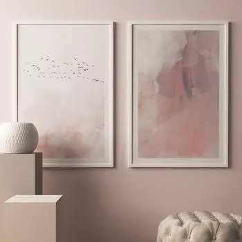 Скандинавские простые принты на холсте «Тысяча птиц», розовые абстрактные картины на холсте, настенные картины с животными, постеры и принты, декор 21*30cm