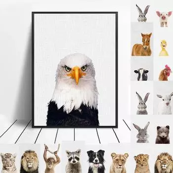 Скандинавские яркие животные, настенный художественный постер с принтом орла, кролика, фермы, курицы, утки, обезьяны, холст, живопись для гостиной, картины с природой 21x30cm No Frame