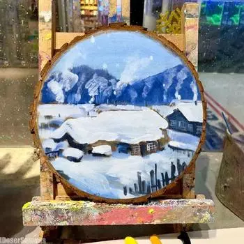 Скандинавские ретро круглые деревянные детали, расписанные вручную, подвеска со снежной сценой, украшение для гостиной, украшение для дома, фон, настенное украшение