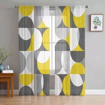 Скандинавские ретро средневековые геометрические абстрактные современные тюлевые шторы для гостиной, спальни, дома, кухни, окна, прозрачные шторы 135W x 114H(cm)