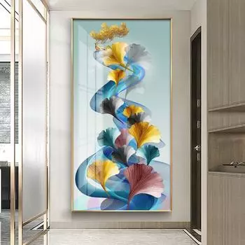 Скандинавские роскошные золотые гинкго билоба, холст, постеры, принты, золотые богатые деревья, листья оленя для входа в дом, декоративная живопись 20cm40cm NoFrame