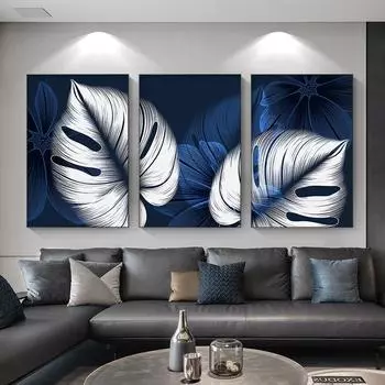 Скандинавские синие растения, холст, живопись, постеры и принты, современные листья, украшение для дома, настенные художественные картины для гостиной, спальни 21cm30cm NoFrame