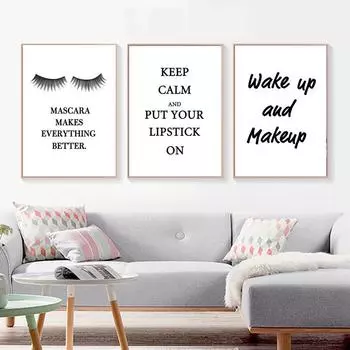 Скандинавские современные черно-белые ресницы, макияж, цитаты, настенная живопись на холсте, постеры, картина для салона красоты, домашний декор 21x30cm No frame