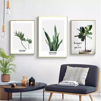 Скандинавские современные простые цитаты, постер, холст, художественный принт, настенные панно для гостиной, зеленый лист монстеры, украшение для дома с буквами 21cm30cm NoFrame