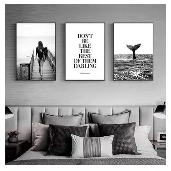 Скандинавские стены в стиле поп-арт, холст, живопись, модные постеры и принты, современный декор для гостиной для дома, женский модный постер для серфинга, письмо 21cm30cm NoFrame